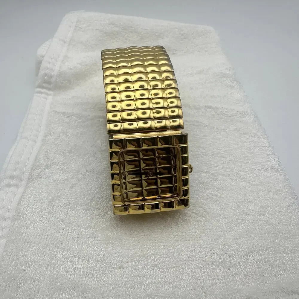 Joan Rivers Classics Gold Tone Quilted Square Dial Stretch Bracelet Watch